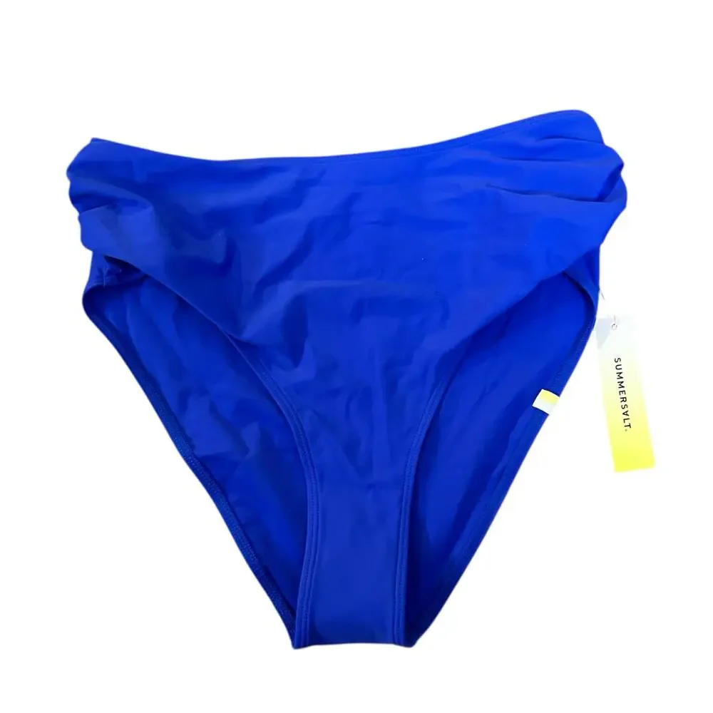 Summersalt The Ruched High Leg High Rise Bikini Bottom Blue Hydrangea Womens 4